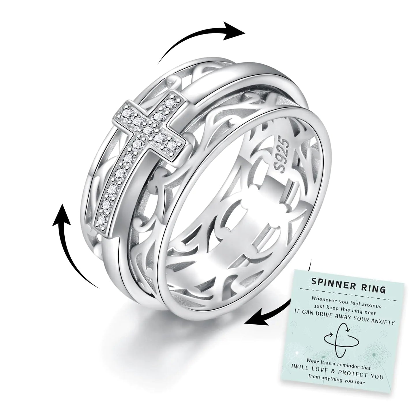 Leaf Spinner Ring – Sterling Silver Fidget Ring for Calm & Focus